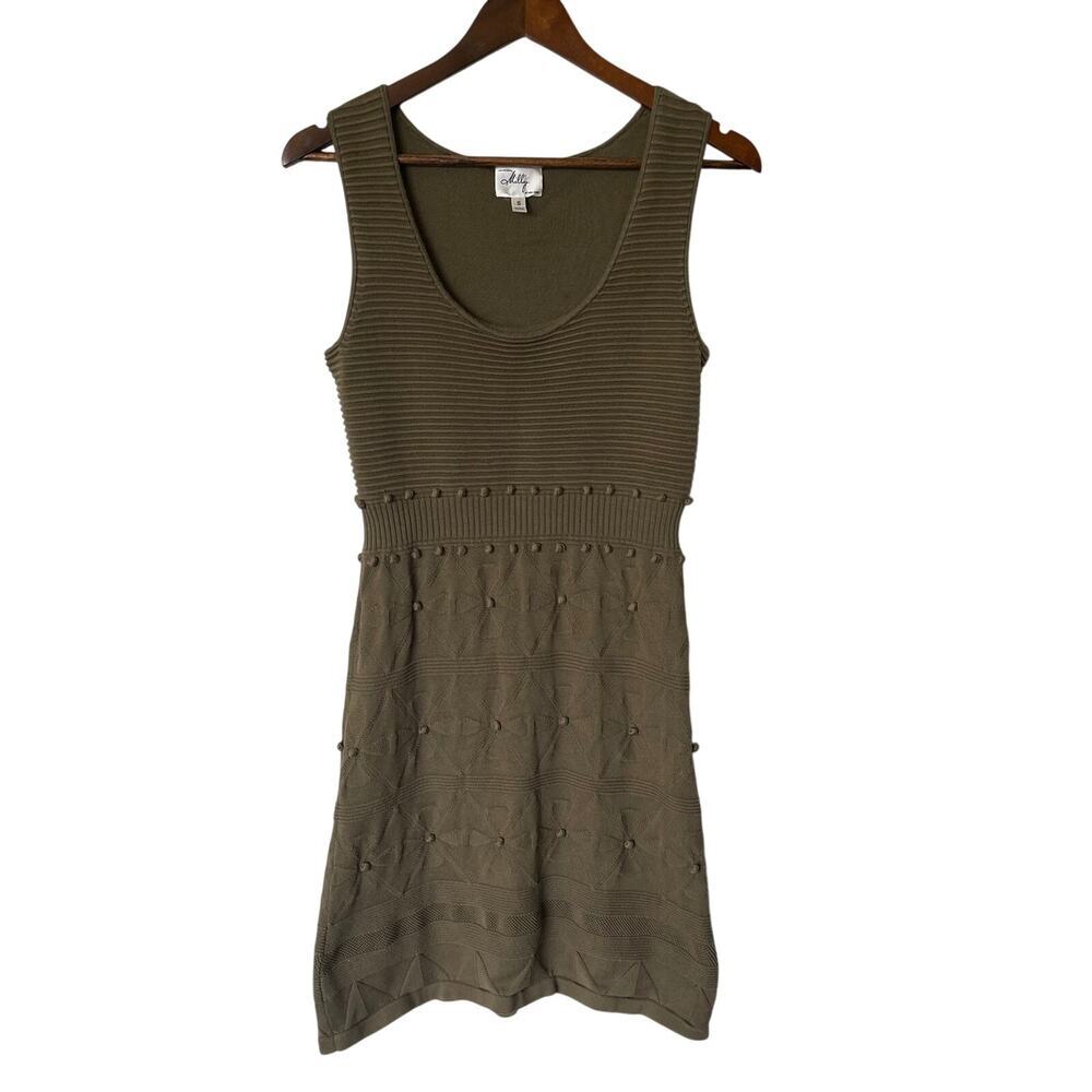 Milly Bahia Jacquard Olive Green Knit Dress Sleeveless 100% cotton sz S